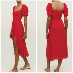 Reformation Bandit Midi Dress in Cherry Red